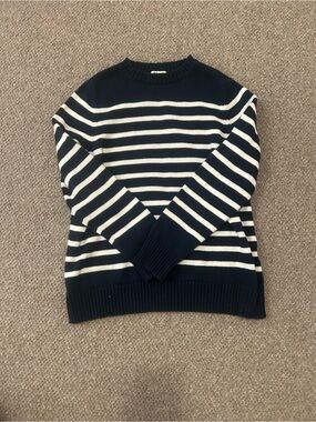 Style & Co. Navy and White Striped Crewneck Sweater